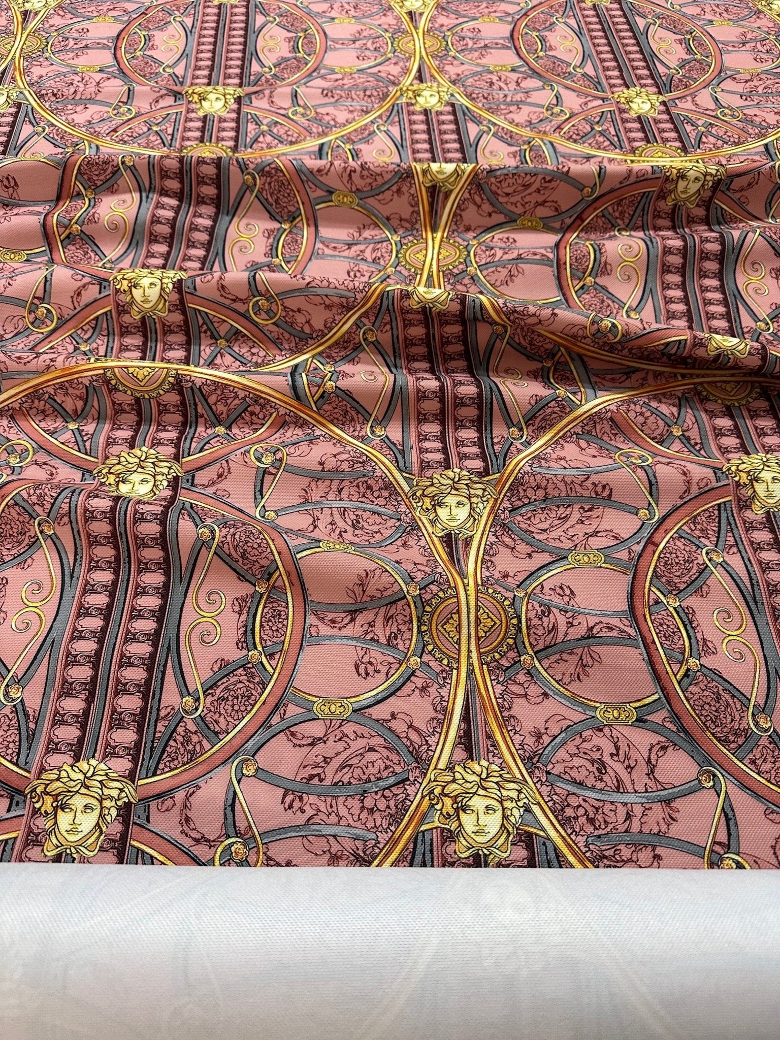 Baroque Pattern Upholstery Fabric, Pink and Gold color Digital print fabric, outdoor runner curtain pillow bags fabric - Whotex