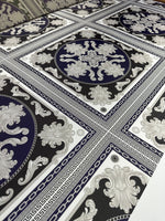 Baroque Pattern With Border Fabric, Navy Blue Color, Greek Key Design - Whotex Online Fabric Store