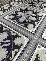 Baroque Pattern With Border Fabric, Navy Blue Color, Greek Key Design - Whotex Online Fabric Store