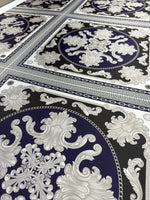 Baroque Pattern With Border Fabric, Navy Blue Color, Greek Key Design - Whotex Online Fabric Store