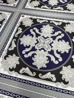 Baroque Pattern With Border Fabric, Navy Blue Color, Greek Key Design - Whotex Online Fabric Store