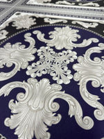 Baroque Pattern With Border Fabric, Navy Blue Color, Greek Key Design - Whotex Online Fabric Store