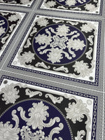 Baroque Pattern With Border Fabric, Navy Blue Color, Greek Key Design - Whotex Online Fabric Store