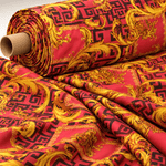 Baroque Pink & Gold Fabric – Luxury Ornate Greek Key Print by the Metre - Whotex Fabrics London