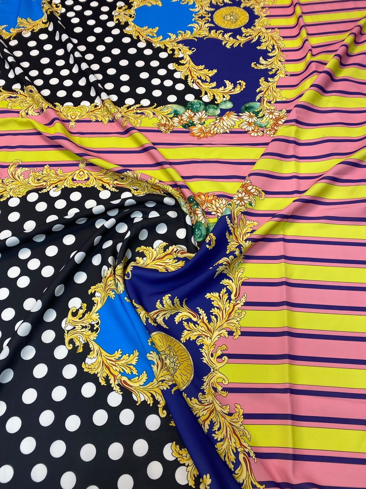 Baroque Polka Dot Crepe Fabric by the Metre - Whotex Fabrics London