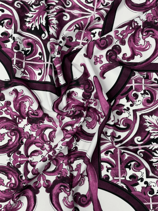 Baroque Style Purple Ornamental Fabric By Metre - Whotex Fabrics London