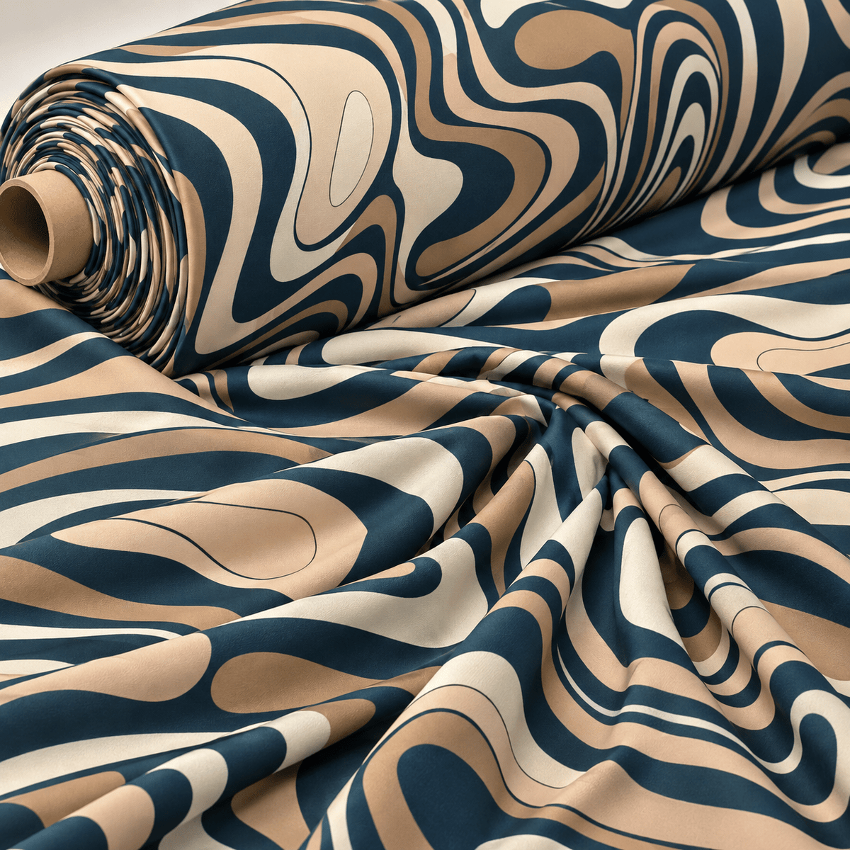 Beige Black Abstract Wave Fabric by the Metre - Whotex Fabrics London