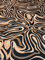 Beige Black Abstract Wave Stretch Scuba Fabric by the Metre - Whotex Fabrics London