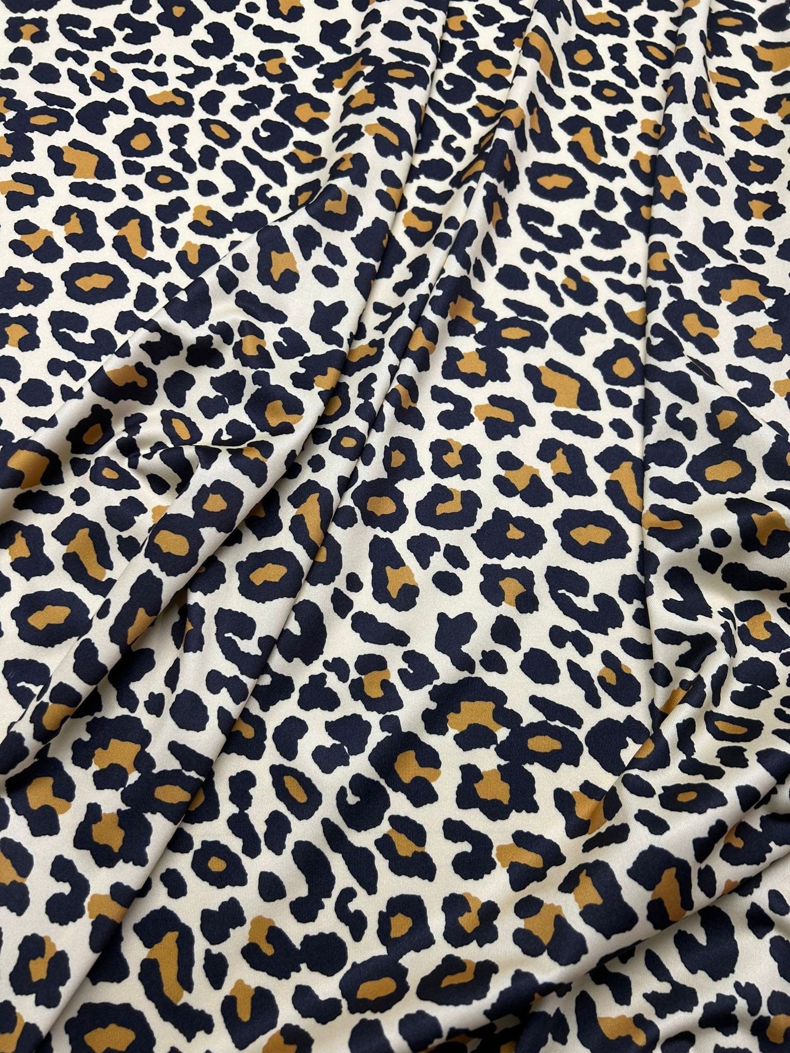 Beige Leopard Print fabric, Exotic Animal Pattern spandex 4 - way stretch fabric - Whotex