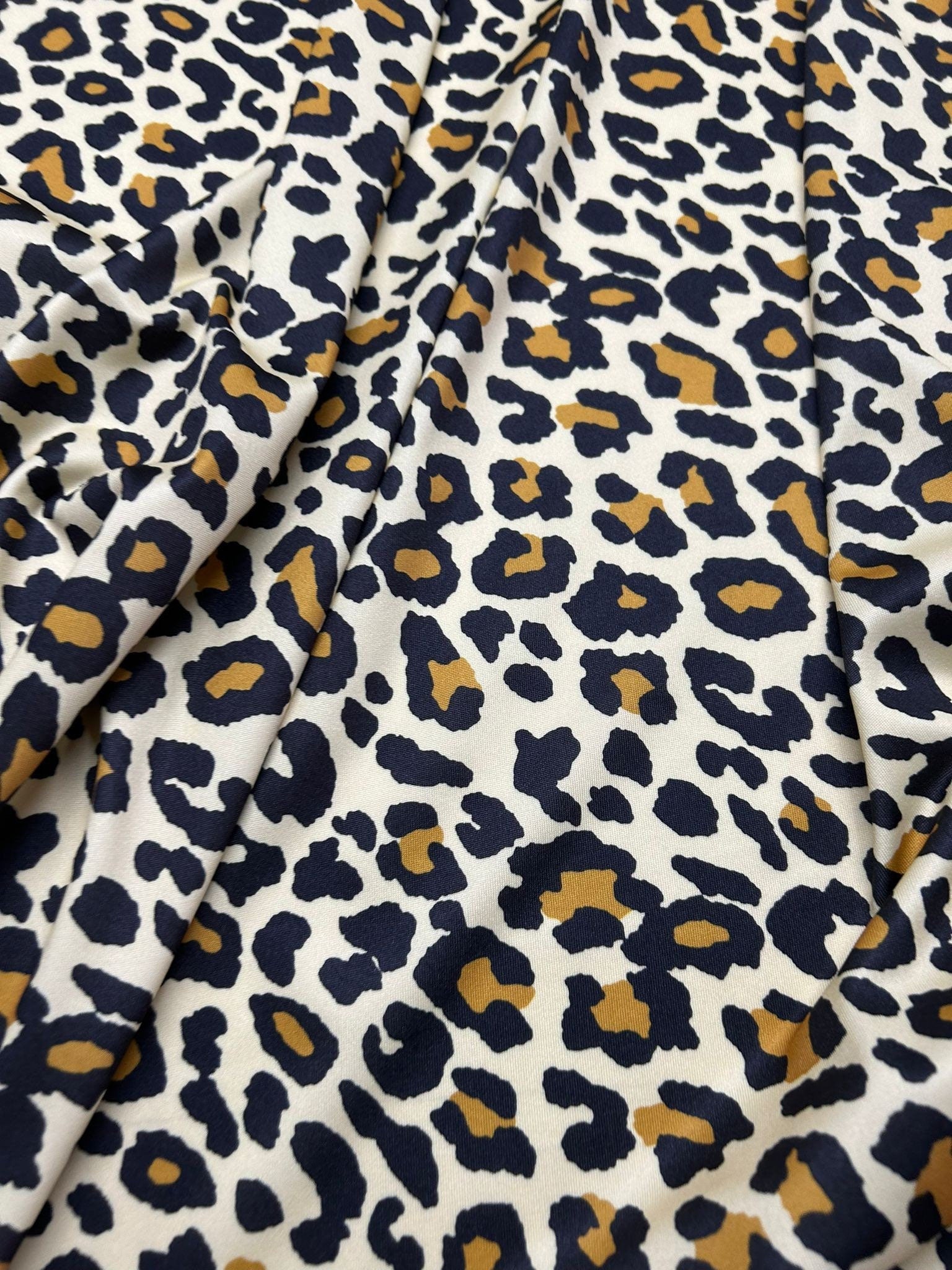 Beige Leopard Print fabric, Exotic Animal Pattern spandex 4 - way stretch fabric - Whotex