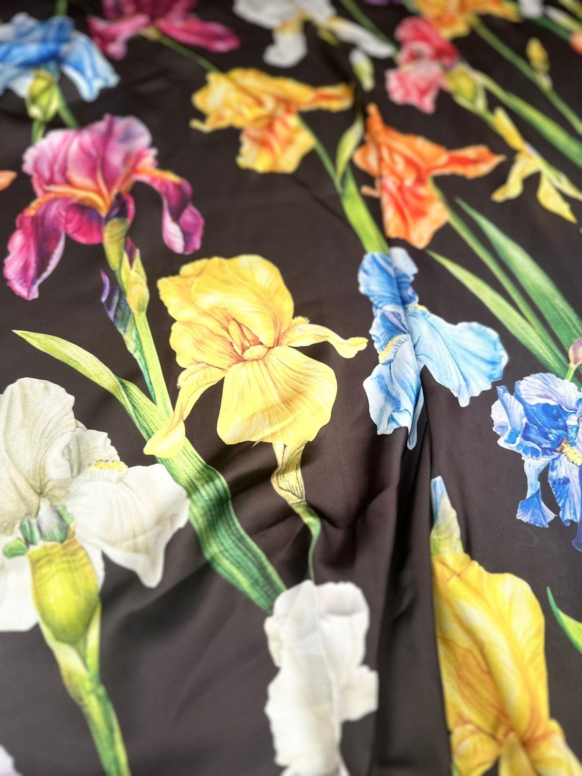 Big Floral Pattern Fabric, Multicolor Flowers Pattern Black backround Fabric - Whotex Online Fabric Store