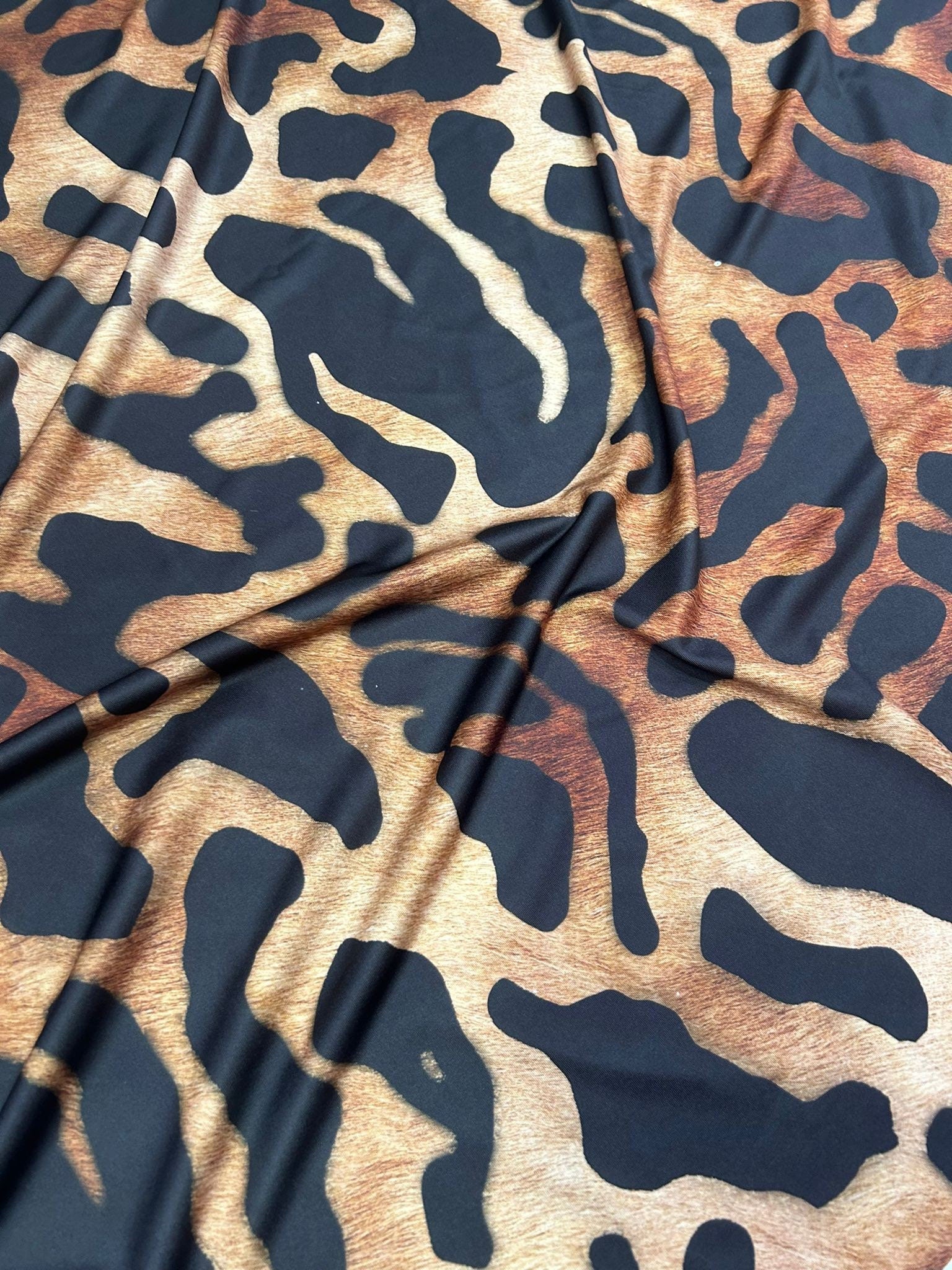 Big Leopard Print fabric, Exotic Animal Pattern spandex 4 - way stretch fabric - Whotex