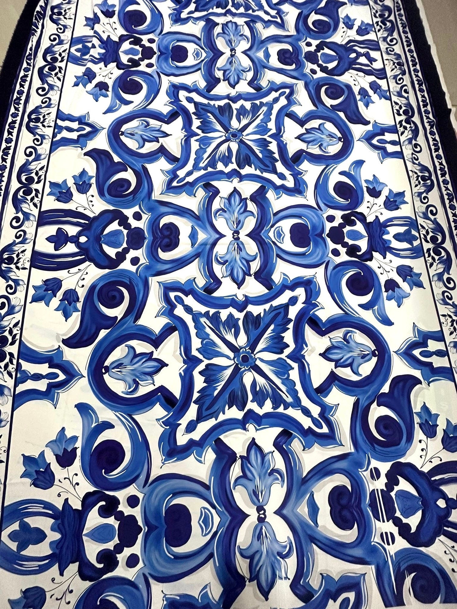 Big Majolica Pattern Fabric, Blue Navy Sicilian Fabric By The Yard - Whotex Online Fabric Store