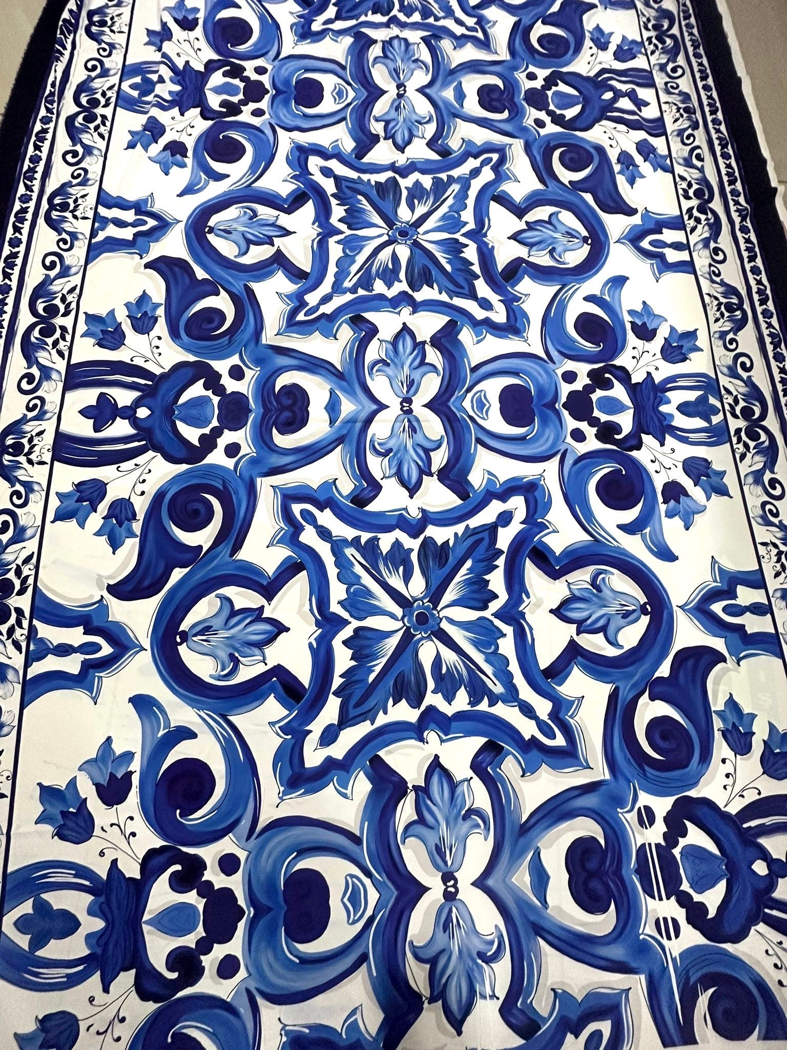 Big Majolica Pattern Fabric, Blue Navy Sicilian Fabric By The Yard - Whotex Online Fabric Store