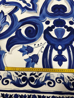 Big Majolica Pattern Fabric, Blue Navy Sicilian Fabric By The Yard - Whotex Online Fabric Store