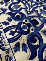 Big Majolica Pattern Fabric, Blue Navy Sicilian Fabric By The Yard - Whotex Online Fabric Store