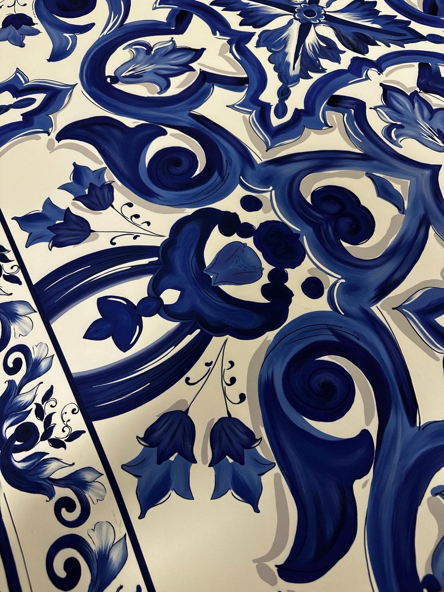 Big Majolica Pattern Fabric, Blue Navy Sicilian Fabric By The Yard - Whotex Online Fabric Store