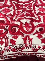 Big Majolica Pattern Fabric, Magenta Red Sicilian Fabric By The Yard - Whotex Online Fabric Store