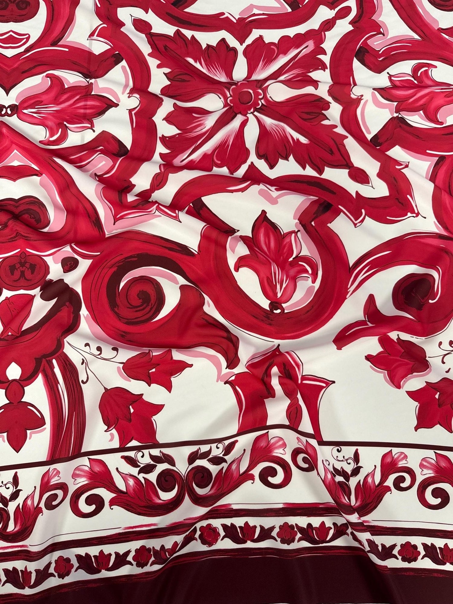 Big Majolica Pattern Fabric, Magenta Red Sicilian Fabric By The Yard - Whotex Online Fabric Store