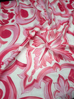 Big Majolica Pattern Fabric, Pink White Sicilian Print Fabric By The Yard - Whotex Online Fabric Store
