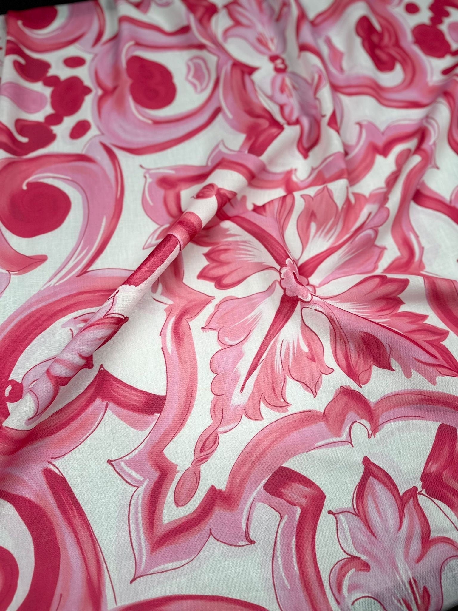 Big Majolica Pattern Fabric, Pink White Sicilian Print Fabric By The Yard - Whotex Online Fabric Store