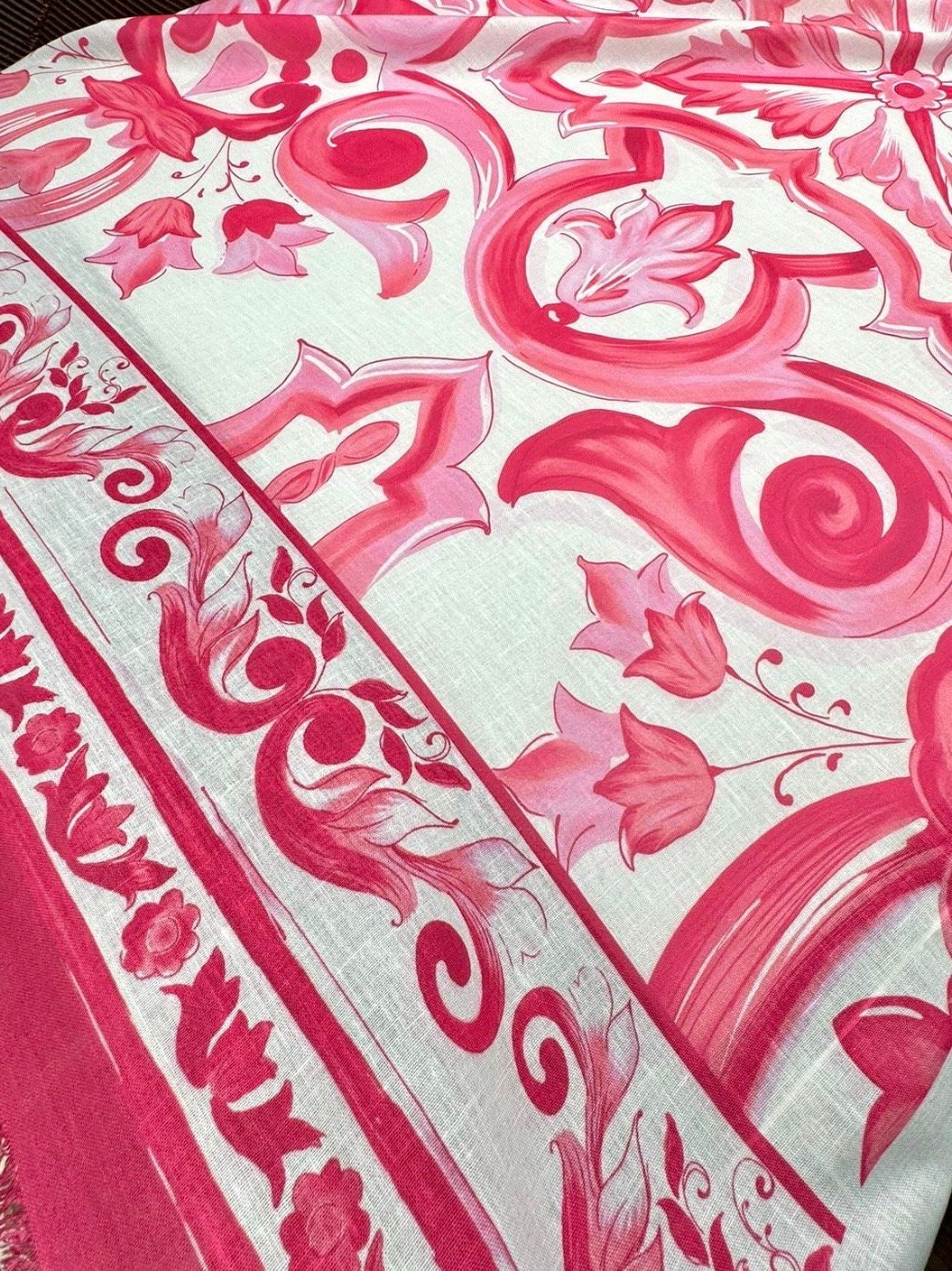 Big Majolica Pattern Fabric, Pink White Sicilian Print Fabric By The Yard - Whotex Online Fabric Store