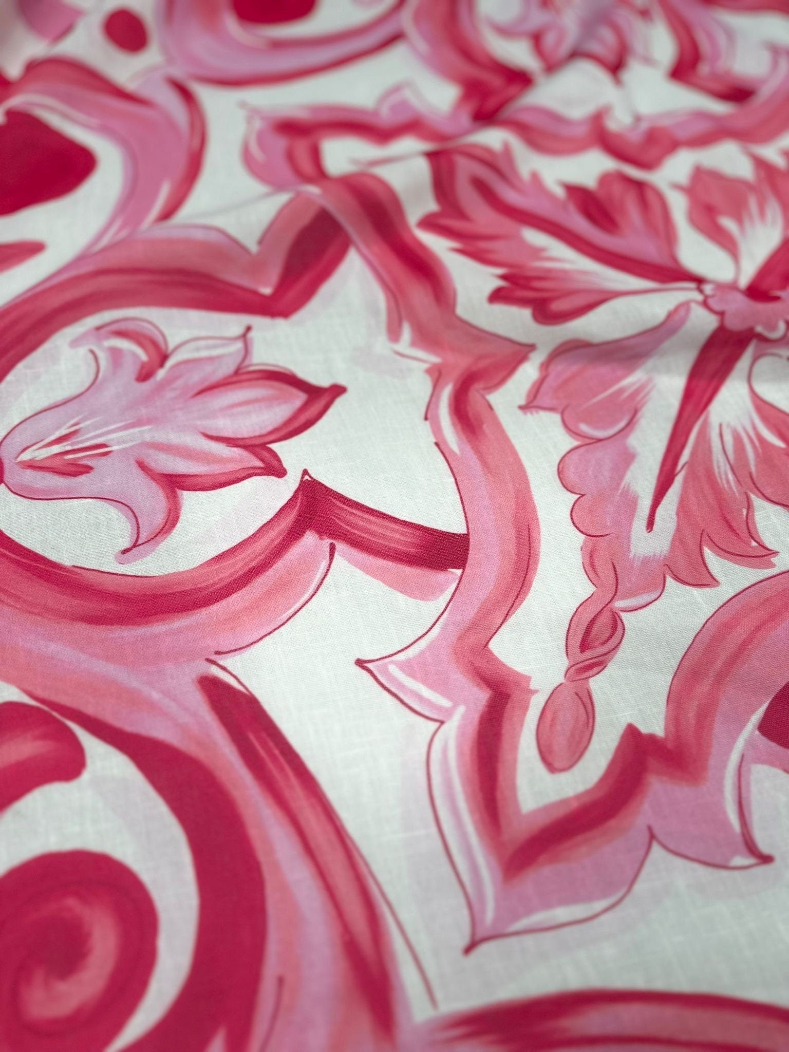Big Majolica Pattern Fabric, Pink White Sicilian Print Fabric By The Yard - Whotex Online Fabric Store