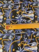 Black and Blue Tropical Fabric with Gold Chains – Exotic Jungle - Inspired Print - Whotex Online Fabric Store