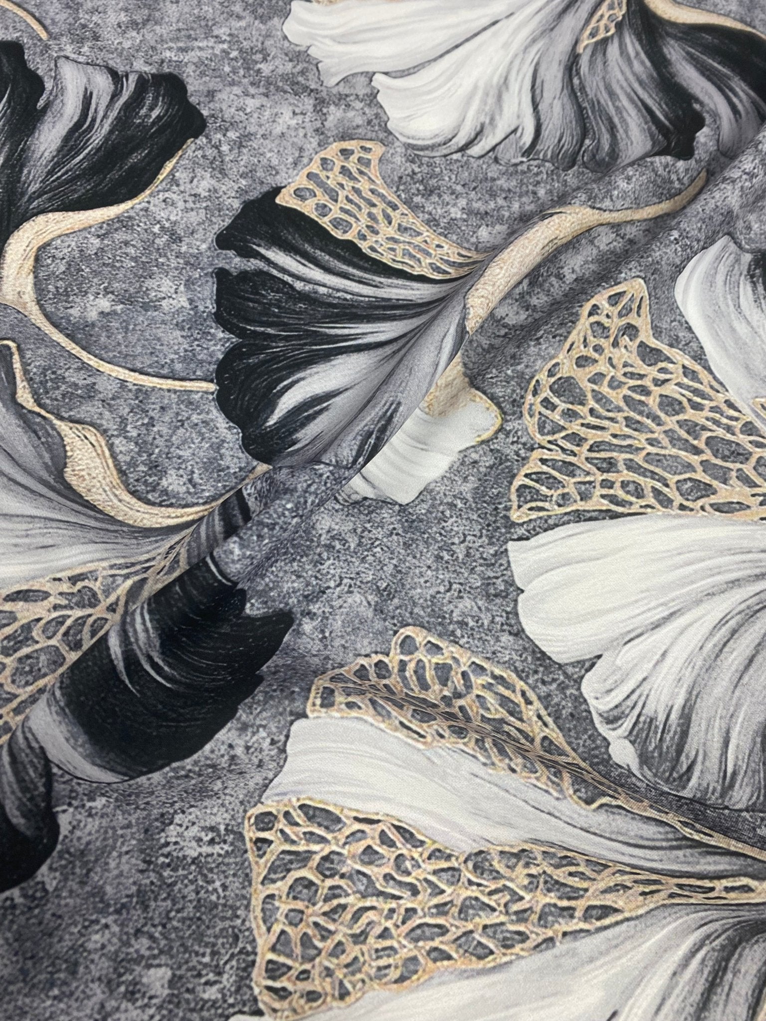 Black and White Ginkgo Leaf Fabric – Elegant Gold Vein Botanical Print on - Whotex Online Fabric Store