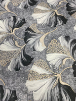 Black and White Ginkgo Leaf Fabric – Elegant Gold Vein Botanical Print on - Whotex Online Fabric Store