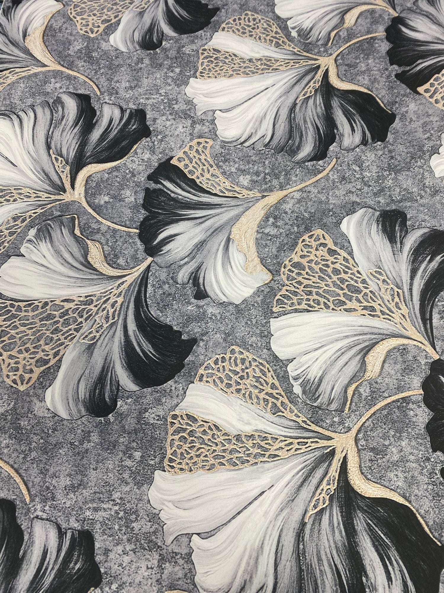 Black and White Ginkgo Leaf Fabric – Elegant Gold Vein Botanical Print on - Whotex Online Fabric Store