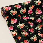 Black Background Rose Fabric By Metre - Whotex Fabrics London