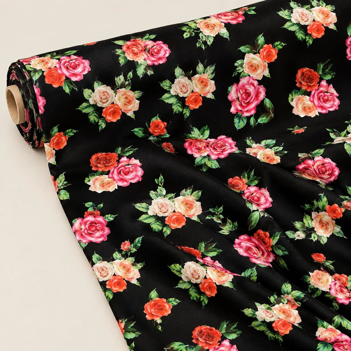 Black Background Rose Fabric By Metre - Whotex Fabrics London