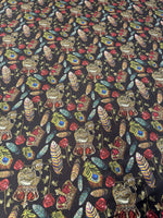 Black Chiffon Satin Fabric by the Metre – Gothic Crown Roses Feathers - Whotex Online Fabric Store