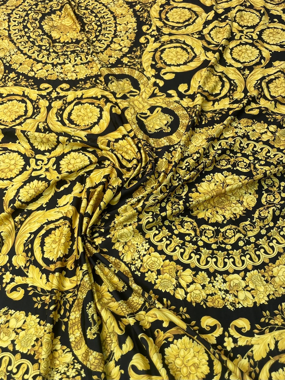 Black & Gold Baroque Spandex Fabric by the Metre - Whotex Fabrics London
