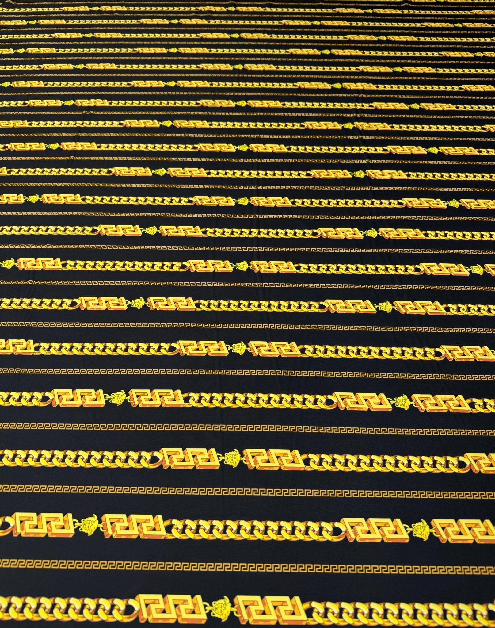 Black Gold Chain Print Fabric by the Metre - Whotex Fabrics London