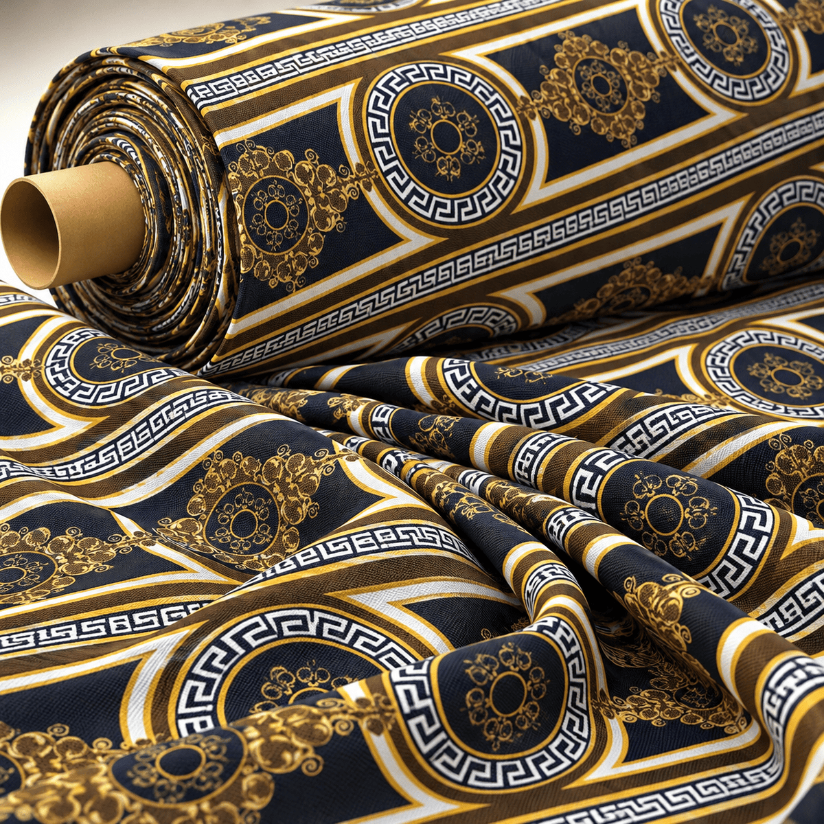Black & Gold Upholstery Fabric – Baroque Pattern by the Metre - Whotex Fabrics London