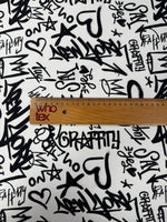 Black Graffiti Satin Fabric by the Metre - Whotex Fabrics London