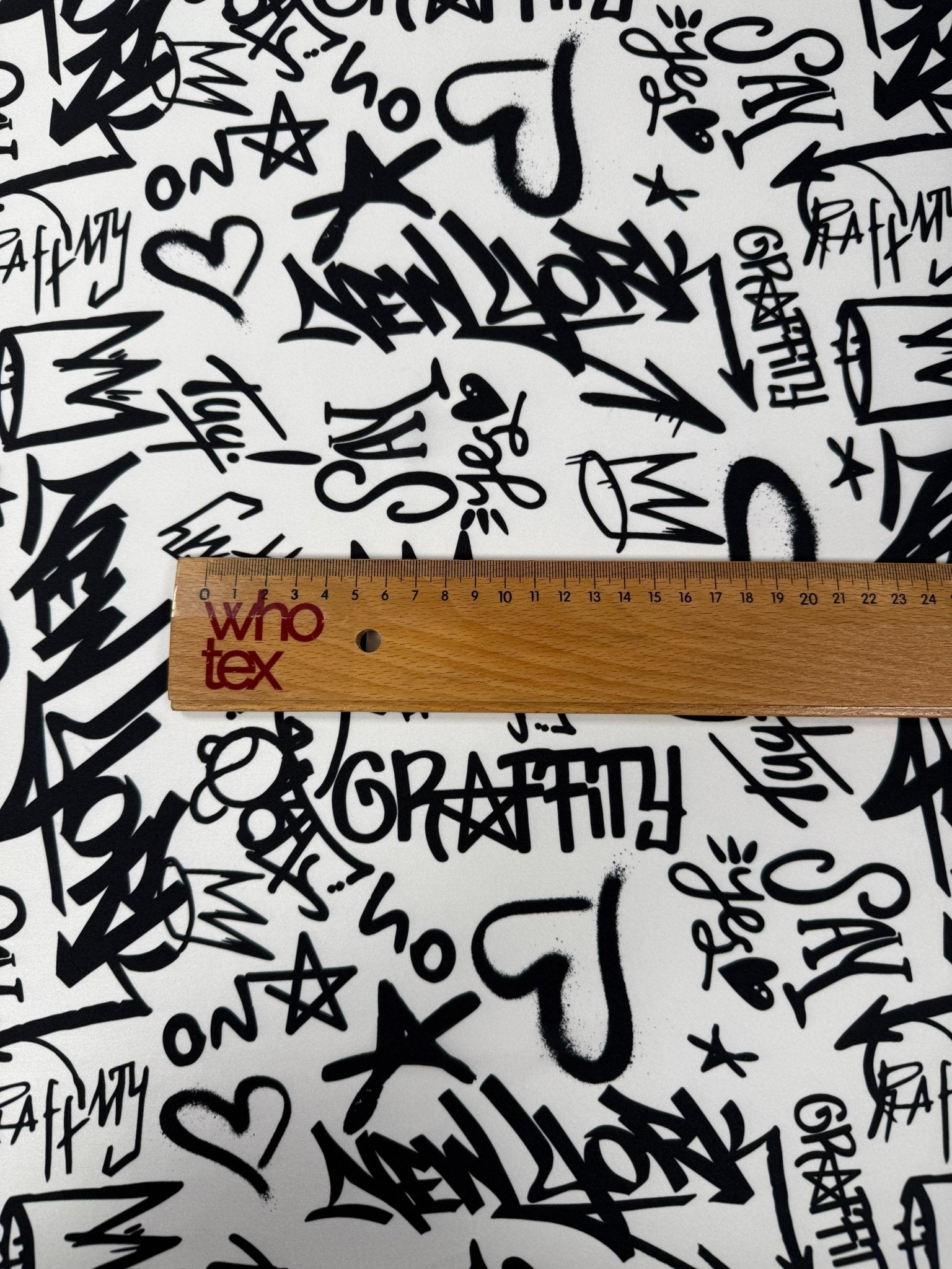 Black Graffiti Satin Fabric by the Metre - Whotex Fabrics London