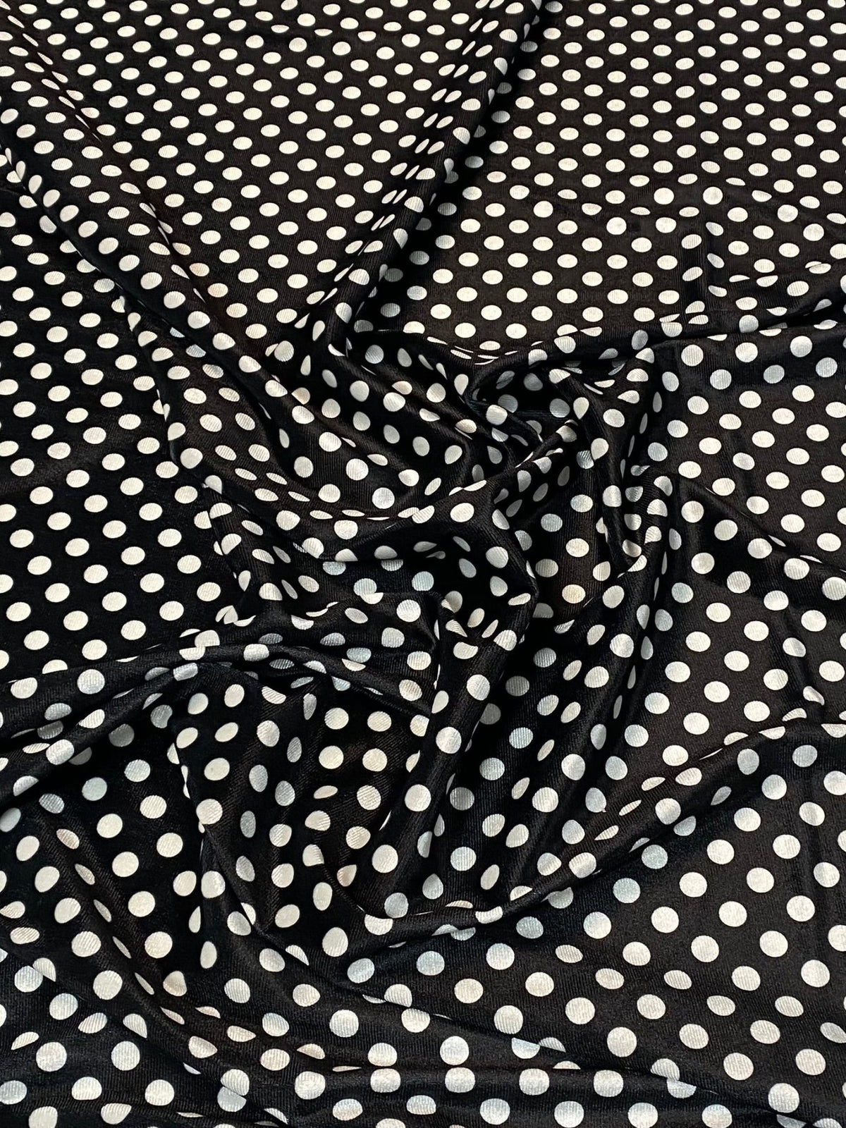 Black Polka Dot Stretch Velvet Fabric by the Metre - Whotex Fabrics London