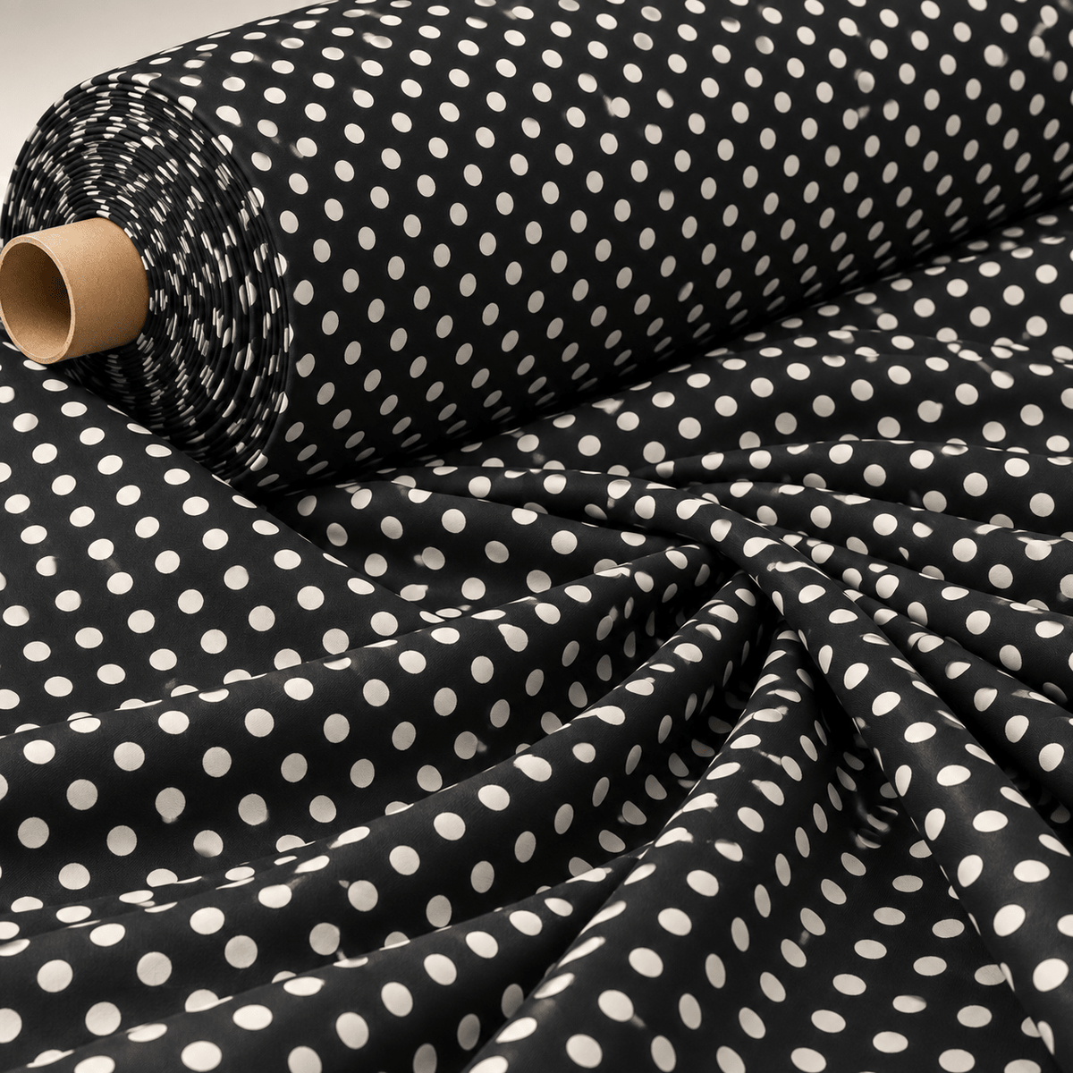 Black Polka Dot Stretch Velvet Fabric by the Metre - Whotex Fabrics London