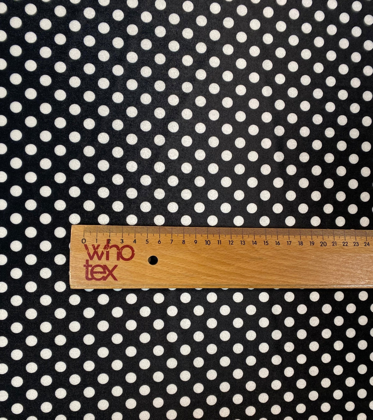 Black Polka Dot Stretch Velvet Fabric by the Metre - Whotex Fabrics London
