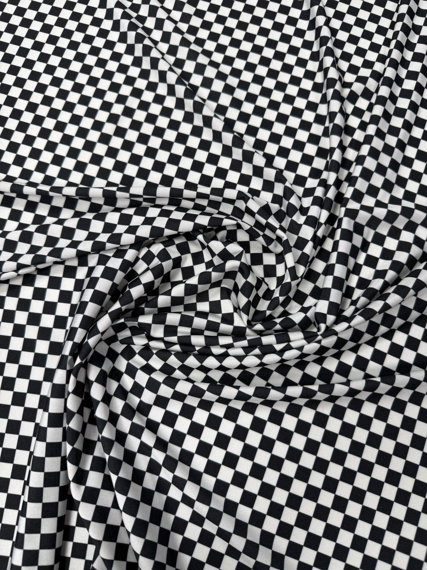 Black & White Checkerboard Spandex Fabric by the Metre - Whotex Fabrics London