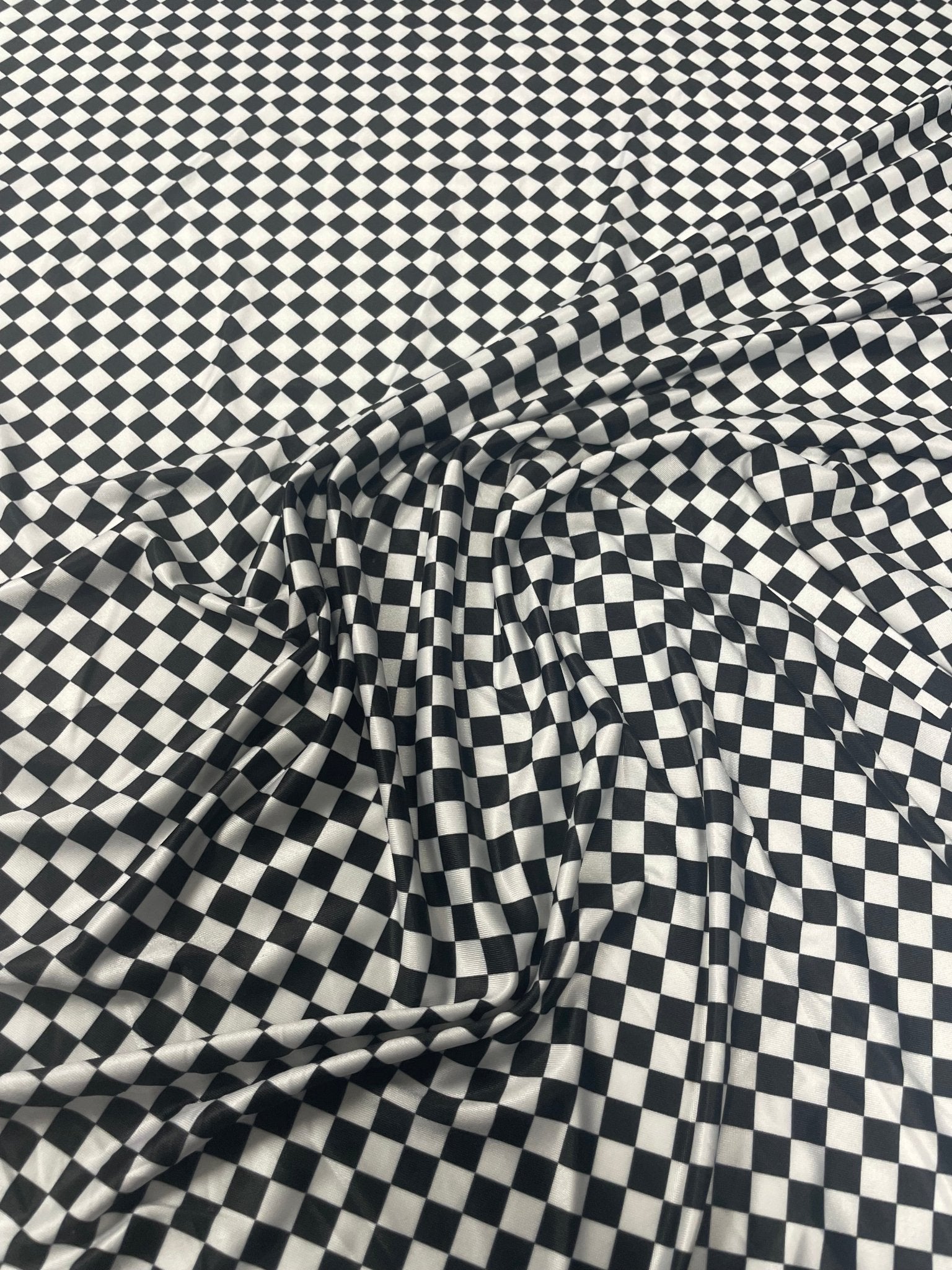 Black & White Checkered Spandex Fabric by the Metre - Whotex Fabrics London