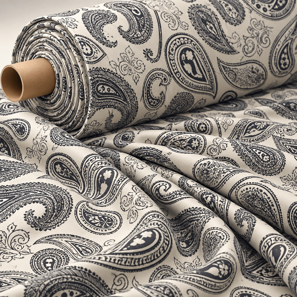 Black & White Paisley Fabric – Classic Boho Pattern by the Metre - Whotex Fabrics London