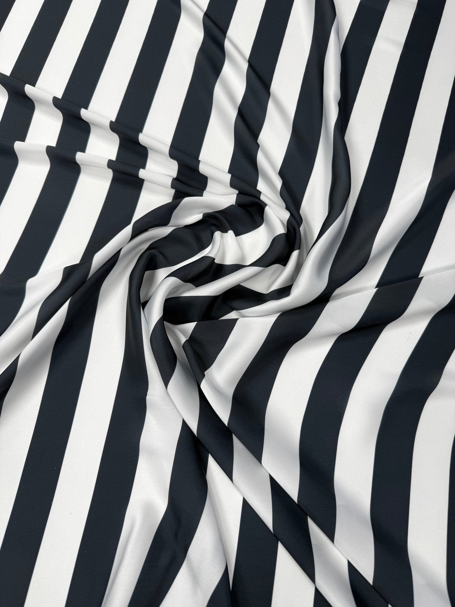 Black White Stripe Satin Fabric by the Metre - Whotex Fabrics London