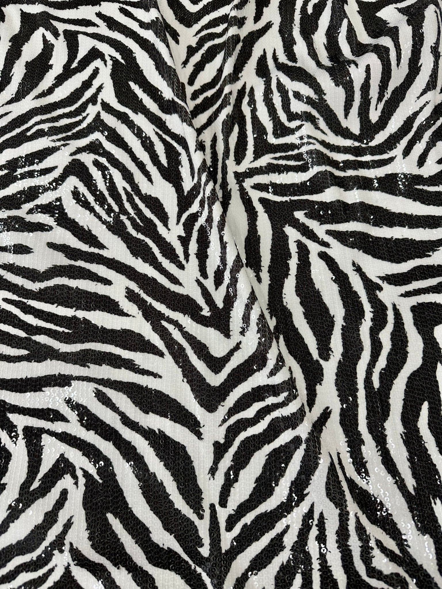 Black White Zebra Sequin Fabric, 2 - Way Stretch Sequin Fabric By The Yard - Whotex Online Fabric Store