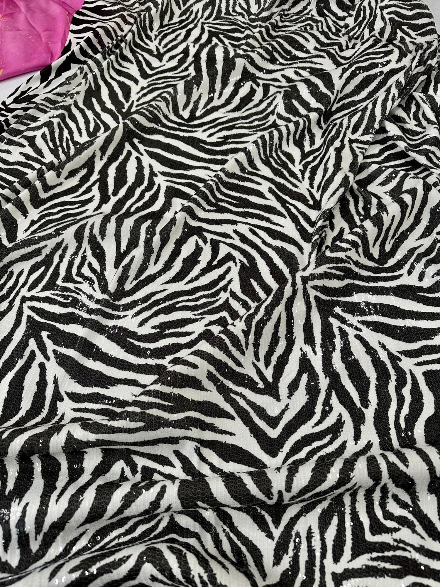 Black White Zebra Sequin Fabric, 2 - Way Stretch Sequin Fabric By The Yard - Whotex Online Fabric Store