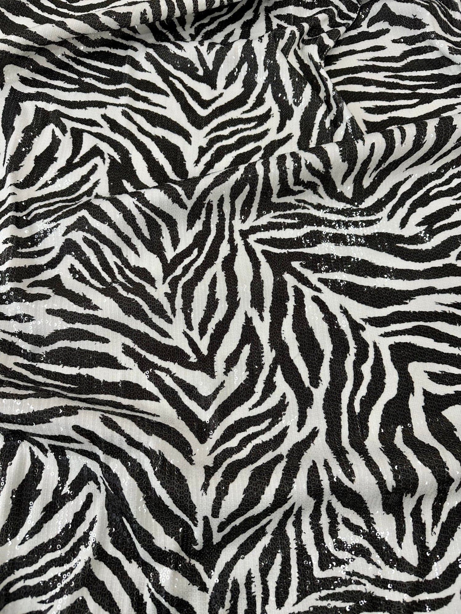 Black White Zebra Sequin Fabric, 2 - Way Stretch Sequin Fabric By The Yard - Whotex Online Fabric Store