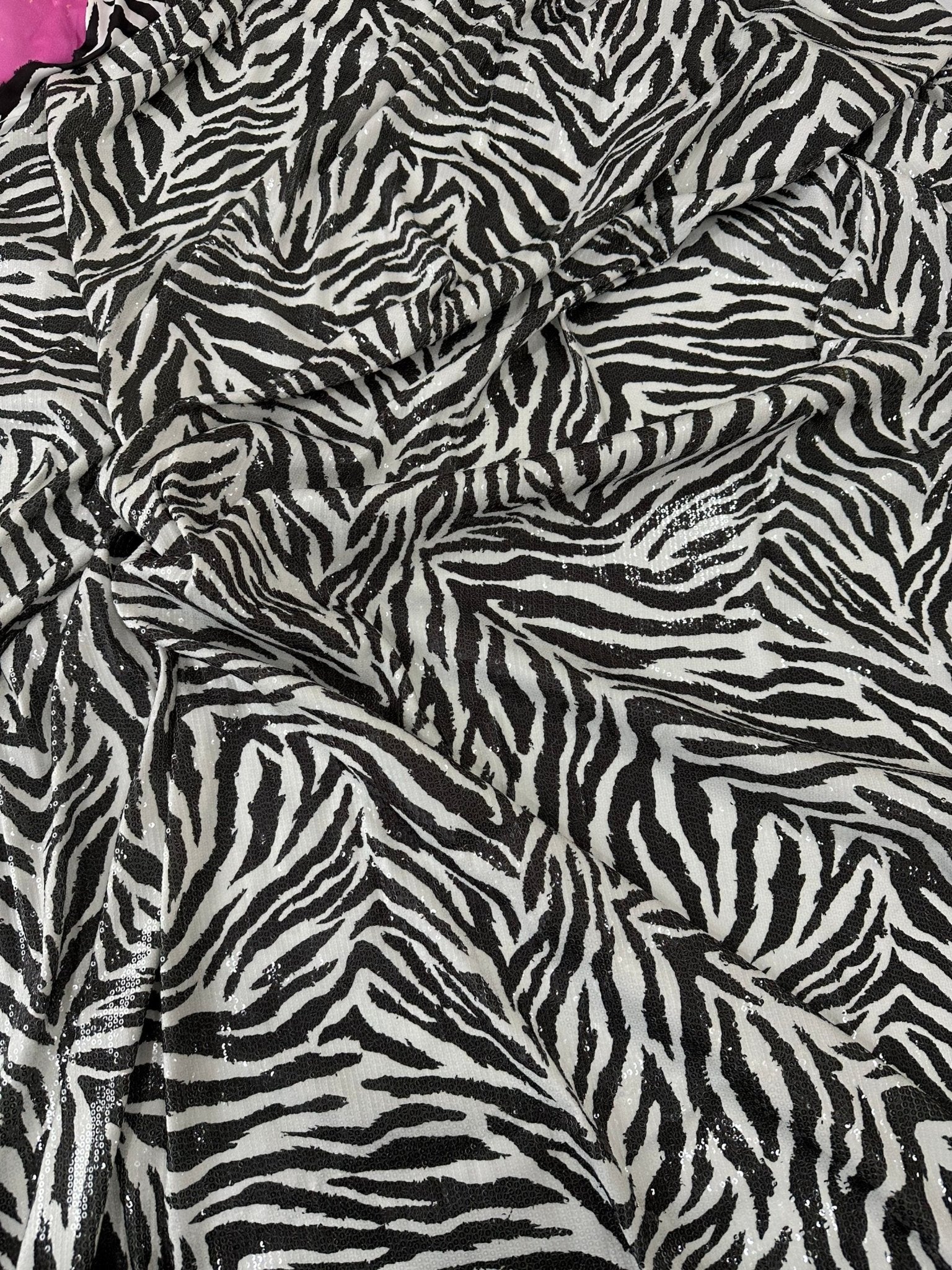 Black White Zebra Sequin Fabric, 2 - Way Stretch Sequin Fabric By The Yard - Whotex Online Fabric Store